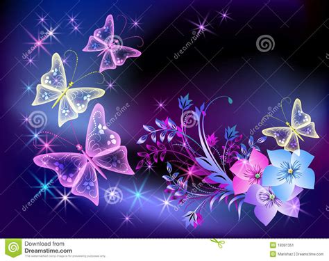 ¡más de 30.000 fondos para descargar! Glowing Transparent Flowers And Butterfly Stock Image ...