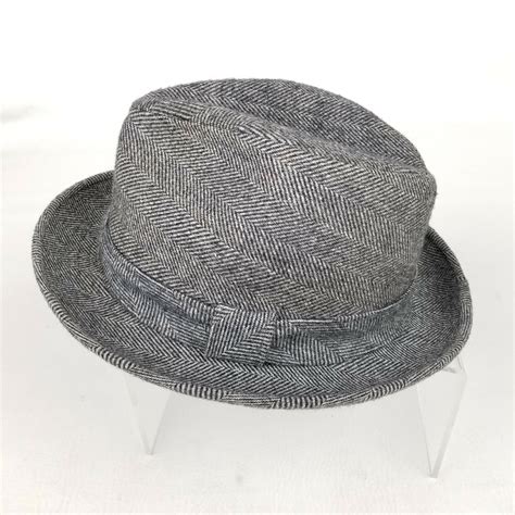 Vintage Stetson Mallory Mens Fedora Hat Tweed Gray He Gem