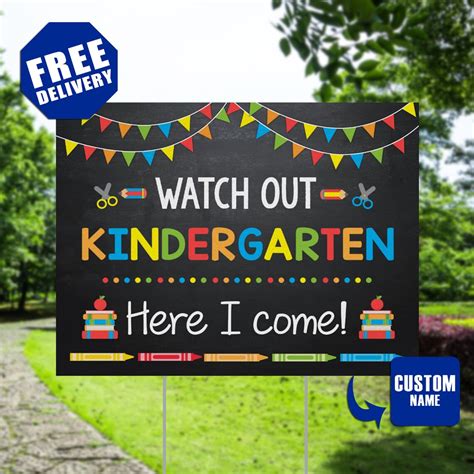 Watch Out Kindergarten Here I Come Chalkboard Poster First Etsy
