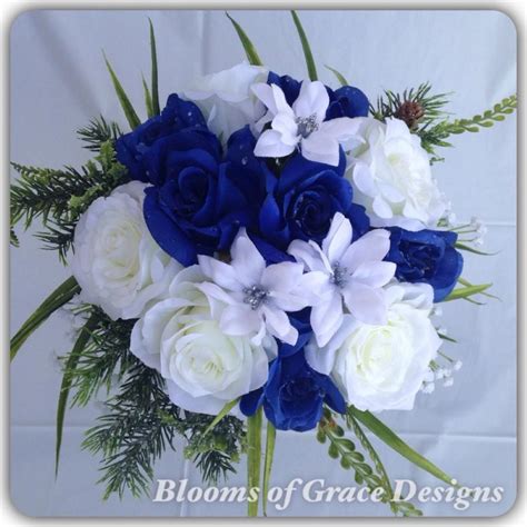 Royal Blue Round Bouquet Roses Blue And White Wedding Bouquet