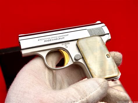 1960 Belgium Baby Browning 25 ACP Nickel W Gold Trigger HIGH CONDITION