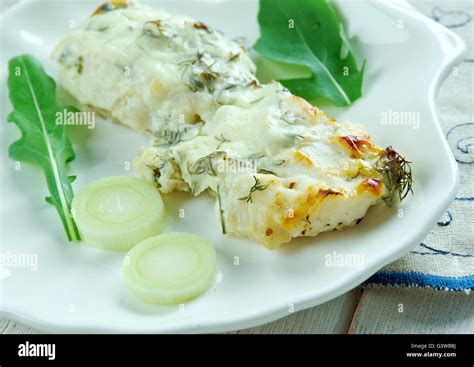 Baked Cod With Cream Sauceswedish Cuisine Stock Photo Alamy