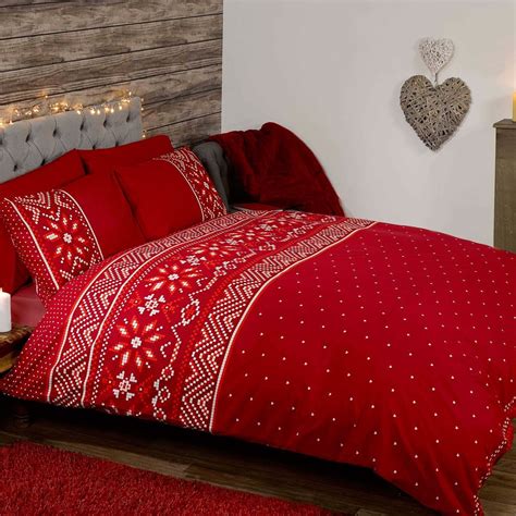 nordic christmas double duvet cover and pillowcase set red bedding red duvet cover red duvet