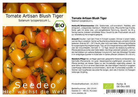 Seedeo Tomate Artisan Blush Tiger Lycopersicum L 25 Samen BIO AN