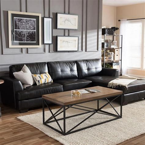 Dobson Contemporary Black Bonded Leather Upholstered Sectional Sofa