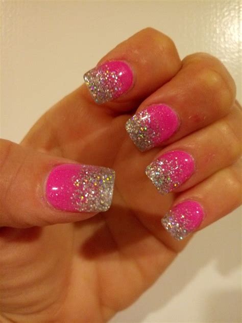 Hot Pink And Silver Glitter Ombre Nails Pink Glitter Nails Ombre Nails Glitter Nail Designs