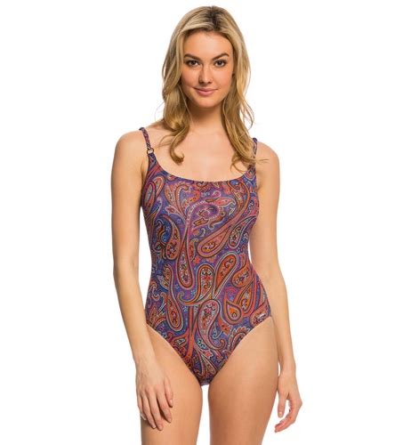 Solar Tan Thru Paisley Scoopneck One Piece Swimsuit At Free Shipping