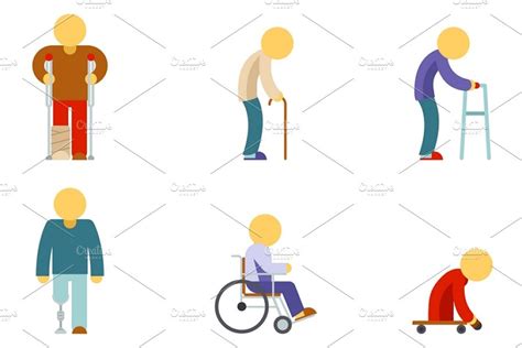 Disability Person Set Pre Designed Illustrator Graphics Creative Market