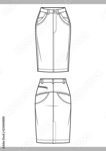 Skirt Fashion Technical Drawings Vector Template Buy This Stock