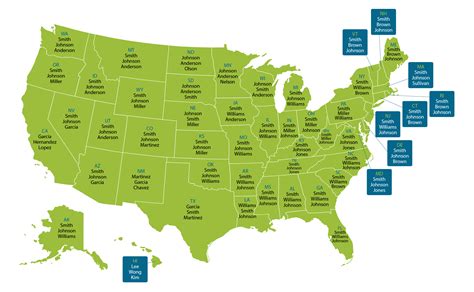 This Map From Shows The Most Popular Last Name In Each