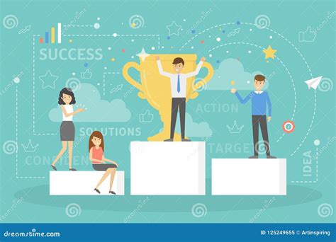 People Standing On Pedestal And Celebrate Success Stock Vector