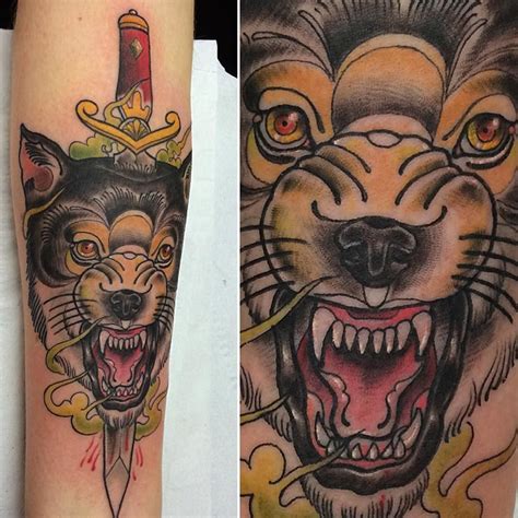 Wolf And Dagger Tattoo By Aaron Dear Henna Ink