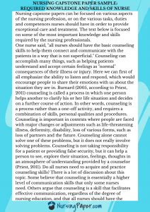 Regardless of the specific subject matter, each project has the following components: Quality Capstone Nursing Writing Help | Nursing Paper