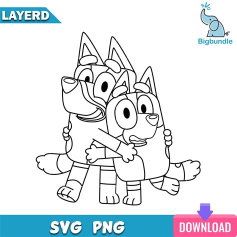 Bluey And Bingo Hug Outline Svg Bluey Svg Digital Download