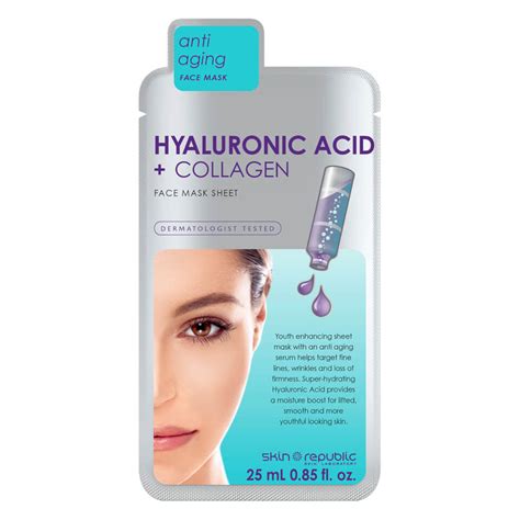 Pure hyaluronic acid serum can be layered with other product. Skin Republic Hyaluronic Acid + Collagen Face Sheet Mask ...