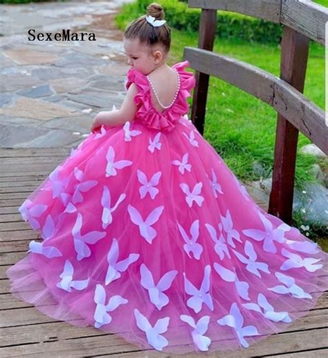 Pink Puffy Tulle Girl Princess Dress Ankle Length Wedding Party Dress