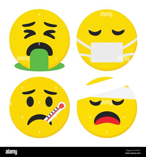 High Quality Emoticons Isolated On A White Background Emoticons With Medical Mask Set Mask Emoji