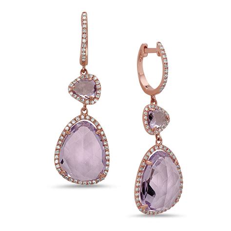 Rose Gold Amethyst And Diamond Drop Earrings Minichiello Jewellers