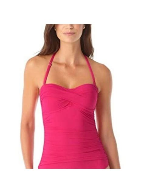 Anne Cole Womens Pink Stretch Sweetheart Neck Ruched Adjustable Twist