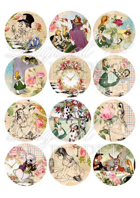 Alice In Wonderland Illustration 25 Inch Circles Set Of