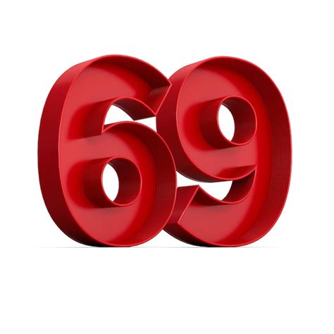 Dígito rojo 69 o sesenta y nueve con sombra interior aislada sobre