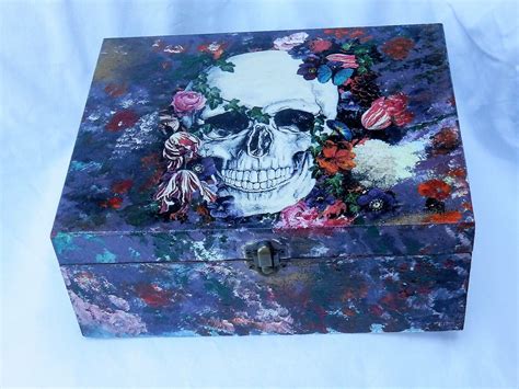 Gothic Skull Box Skull And Roses Keepsake Box Alternative Etsy Goth