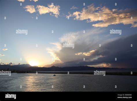 Crepuscular Rays Over Crete Mediterranean Stock Photo Alamy