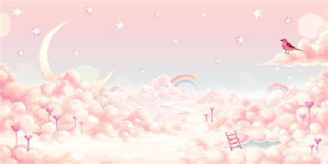 Kawaii Pastel Cloud Landscape  Pixel Art Background Scene