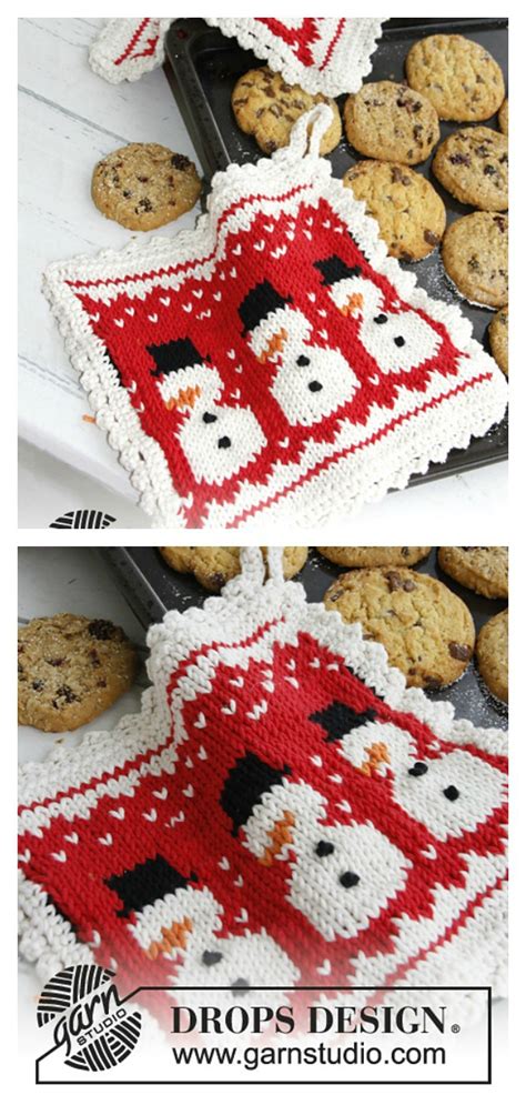They are knitted with free ornament knitting patterns. 4 Christmas Potholders Free Knitting Pattern