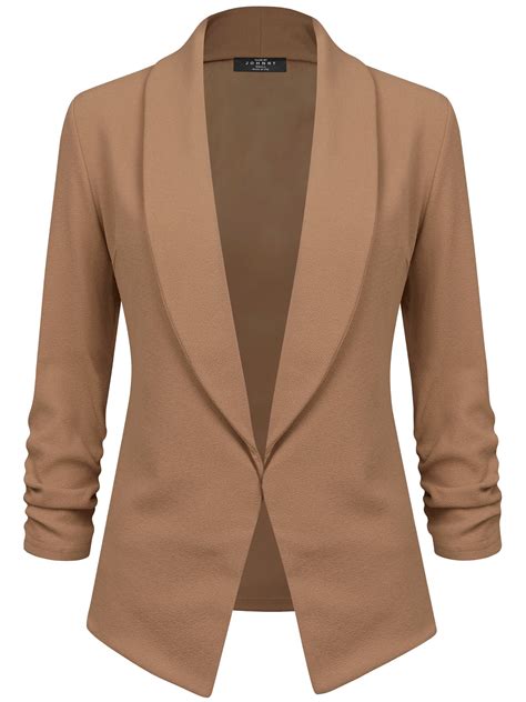 made by johnny women s 3 4 sleeve blazer open front cardigan jacket work office blazer l khaki