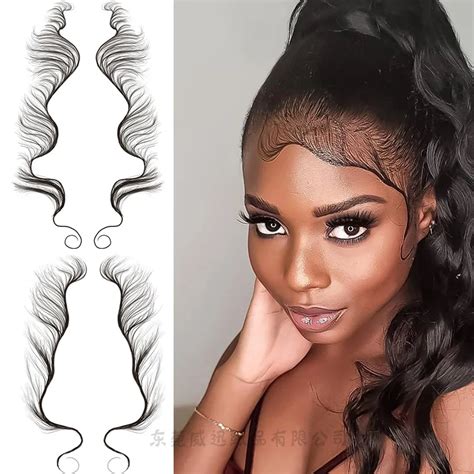 African Tattoo Edges With Bangs Baby Hair Edge Slayed Hairline Hairstyling Waterproof Fake