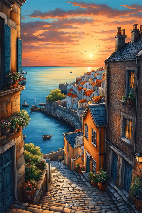 Sunset Serenity: Coastal Cityscapes with Charming Narrow Streets 🌅🏙️