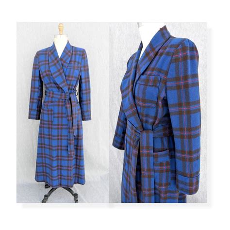 vintage 50 s pendleton women s wool plaid robe blue etsy wool plaid blue tartan pendleton