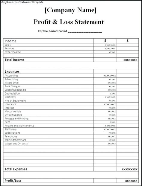 Personal Profit And Loss Templates Free Pl Statement Template Medium