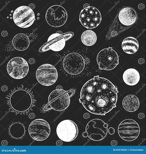 Set of Planets Icon, Hand Drawn Vector Illustration Stock Vector