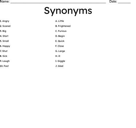 Synonyms Worksheet Wordmint