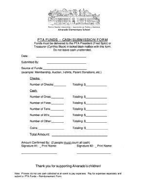 Fillable Online Pta Cash Submission Form New Fax Email Print Pdffiller
