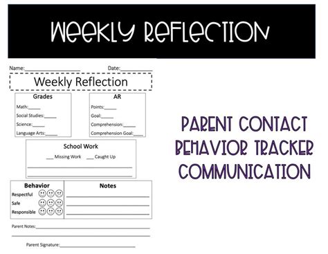 Weekly Reflection Notes To Parents Behavior Tracker School Work