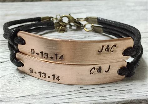 Couples Bracelets Hand Stamped Couples Bracelet Matching Couples