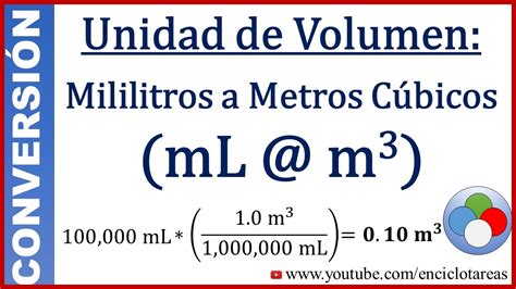 Convertir de Mililitros a Metros cúbicos (mL a m³) - YouTube