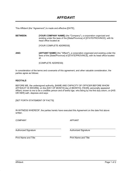 Free Affidavit Form Templates In Word Excel Pdf