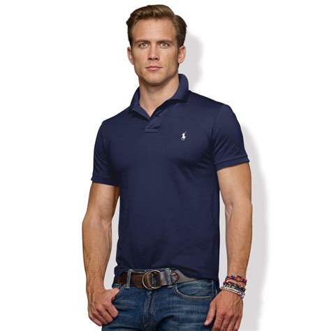 Lyst Polo Ralph Lauren Slim Fit Stretch Mesh Polo In Blue For Men