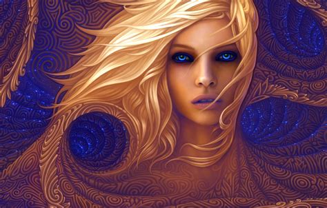 Обои Colors Colorful Abstract Girl Long Hair Texture Blue Eyes Lips Face Blonde