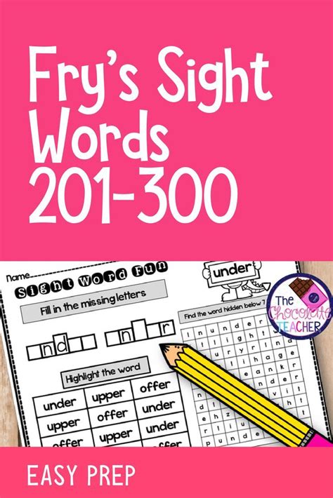 Fry Words Worksheets 3rd Hundred Words No Prep Words 201 300 Distance