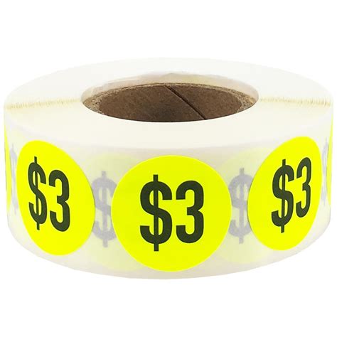 3 Fluorescent Yellow Pricing Stickers 34 Round