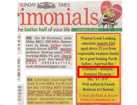 Hilarious Matrimonial Personal Ads From Here And There Mostly Here