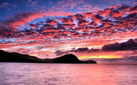Dawn Sunset Clouds Silhouette Sky Sea Mountains Nature Pink