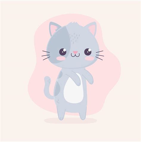 Kawaii Cartoon Cute Gray Cat Character 5244175 Vector Art At Vecteezy