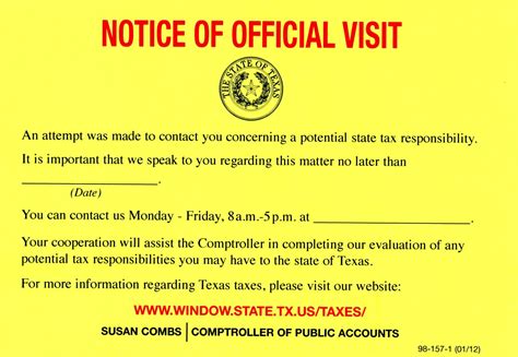 Notice of Official Visit - The Portal to Texas History