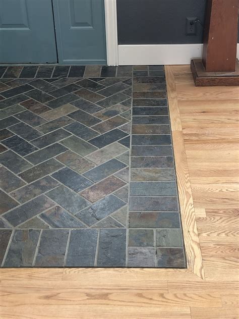 Slate To Hard Wood Transition In 2021 Rustic Flooring Entryway